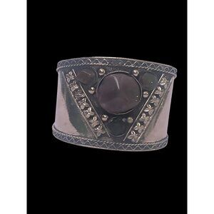 Handcrafted Silver Cuff Bracelet With Four Natural Polished Gemstones